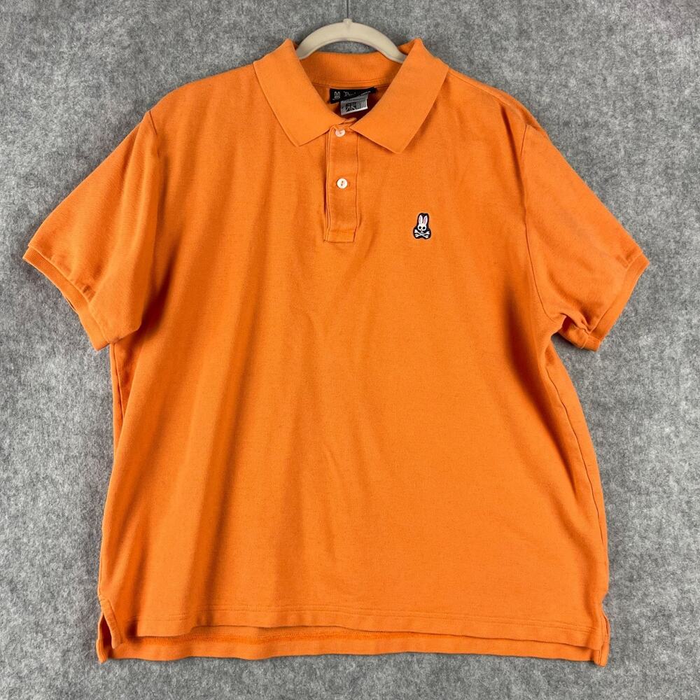 Psycho Bunny Polo Shirt Mens 7 Orange Pima Cotton Embroidered Short Sleeve